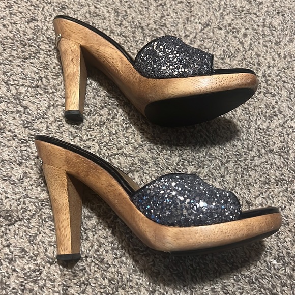 Michael Kors Wooden Platform Glitter Mule Size 5.5M - Picture 2 of 8